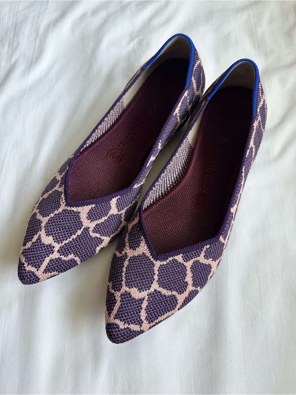Rothy’s The Point Pointed Knit Ballet Flats in Plum and Light Pink